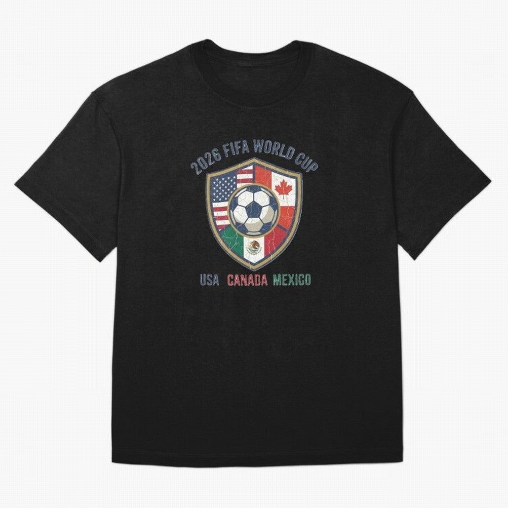 North America United Soccer 2026 Vintage Crest Oversized T-Shirt Represent FIFA World Cup 2026 USA Canada Mexico Featuring Messi, Portugal Energy, Retro Football Energy, Iconic Rivalries, Trophy Chase Drama and Stadium Atmosphere; Perfect for Fans,