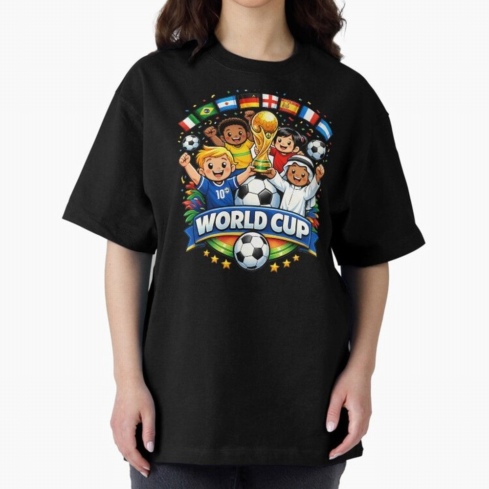 World Cup Football Oversized T-Shirt Celebrate the Magic of Global Football Passion for FIFA World Cup 2026 USA Canada Mexico, Centered on Mbappe and Neymar, England, France and Netherlands, Global Supporter Spirit, Legendary Goals, National Colors