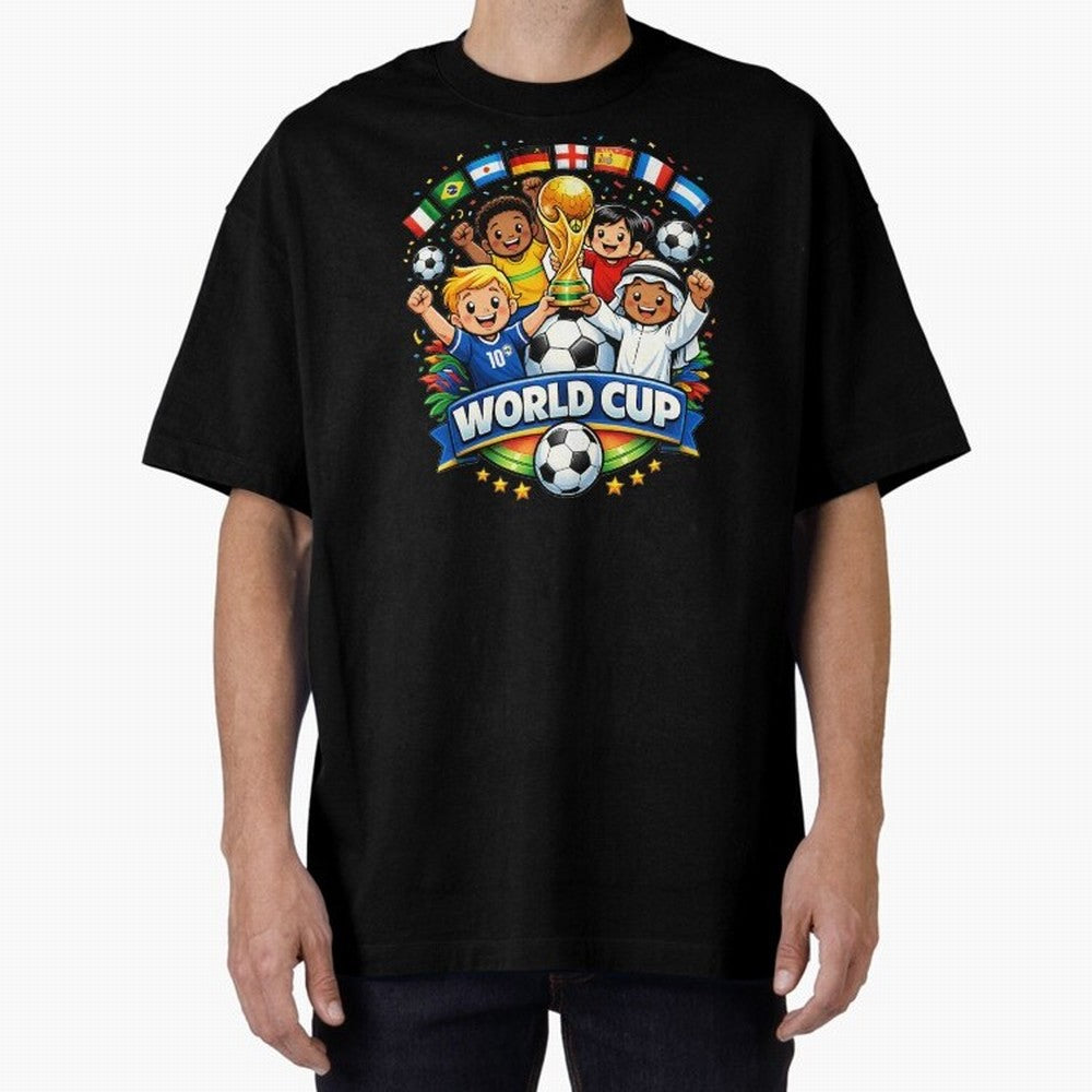 World Cup Football Oversized T-Shirt Celebrate the Magic of Global Football Passion for FIFA World Cup 2026 USA Canada Mexico, Centered on Mbappe and Neymar, England, France and Netherlands, Global Supporter Spirit, Legendary Goals, National Colors