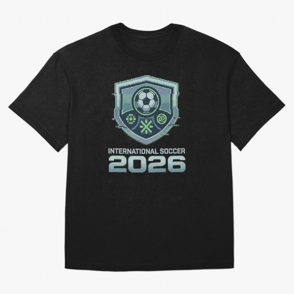 International Soccer 2026 Retro Pixel Glitch Crest Oversized T-Shirt Celebrate Soccer Greatness during FIFA World Cup 2026 Featuring Neymar, Brazil, Portugal and Argentina Energy, Global Supporter Spirit, Legendary Goals, National Colors and