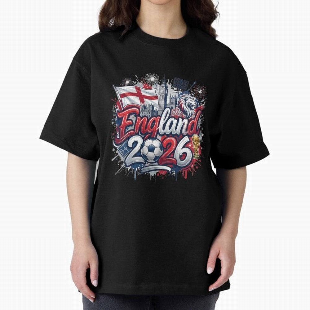 England World Cup 2026 Football Legacy Oversized T-Shirt Make Game Day About FIFA World Cup 2026 Group Stage Driven by Messi, Argentina, France and Brazil Energy, Fan Favorite Moments, National Team Passion, Big Match Drama and Soccer History;