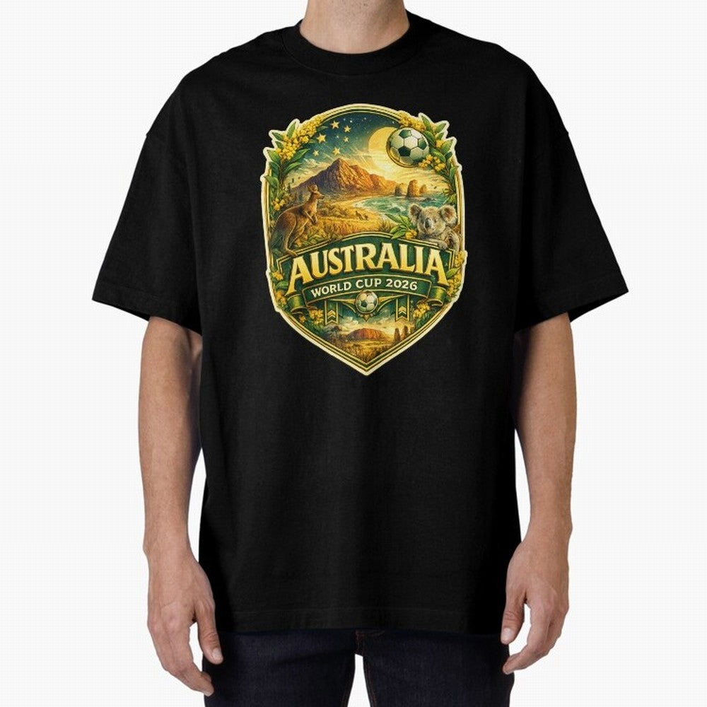 Australia FIFA World Cup 2026 Great Barrier Reef Outback Kangaroo Coast Oversized T-Shirt Join the Countdown to FIFA World Cup 2026 USA Canada Mexico for Fans of Neymar, Haaland and Cristiano Ronaldo and Argentina, Bringing Stadium Chants, National