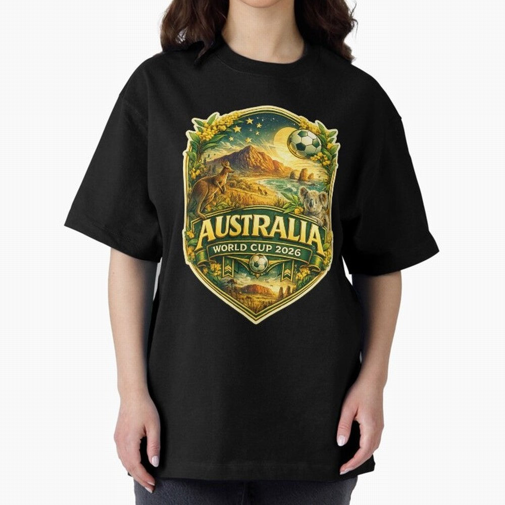 Australia FIFA World Cup 2026 Great Barrier Reef Outback Kangaroo Coast Oversized T-Shirt Join the Countdown to FIFA World Cup 2026 USA Canada Mexico for Fans of Neymar, Haaland and Cristiano Ronaldo and Argentina, Bringing Stadium Chants, National