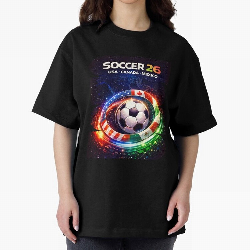 North America Soccer 2026 Shirt, Soccer 26 USA Canada Mexico Fan Tee, United 2026 Soccer Graphic Oversized T-Shirt Follow Every Goal of FIFA World Cup 2026 Spirit, Capturing Spain, Messi, CR7 and Mbappe, Football Passion, Legendary Performances,