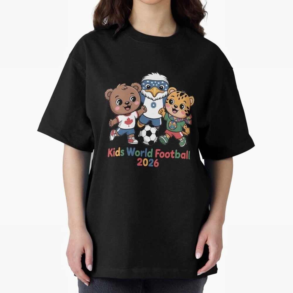 Kids World Football Friends 2026 ¨C Cute Cartoon Soccer Characters for Children Oversized T-Shirt Spotlight FIFA World Cup 2026 Group Stage Capturing Messi, Neymar and Mbappe, Portugal, Spain and Germany Energy, Stadium Chants, National Pride,
