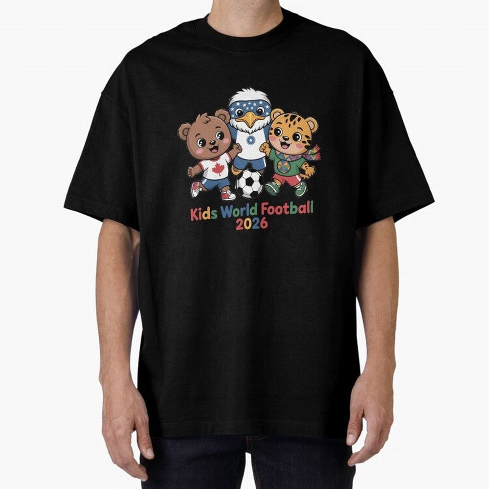 Kids World Football Friends 2026 ¨C Cute Cartoon Soccer Characters for Children Oversized T-Shirt Spotlight FIFA World Cup 2026 Group Stage Capturing Messi, Neymar and Mbappe, Portugal, Spain and Germany Energy, Stadium Chants, National Pride,
