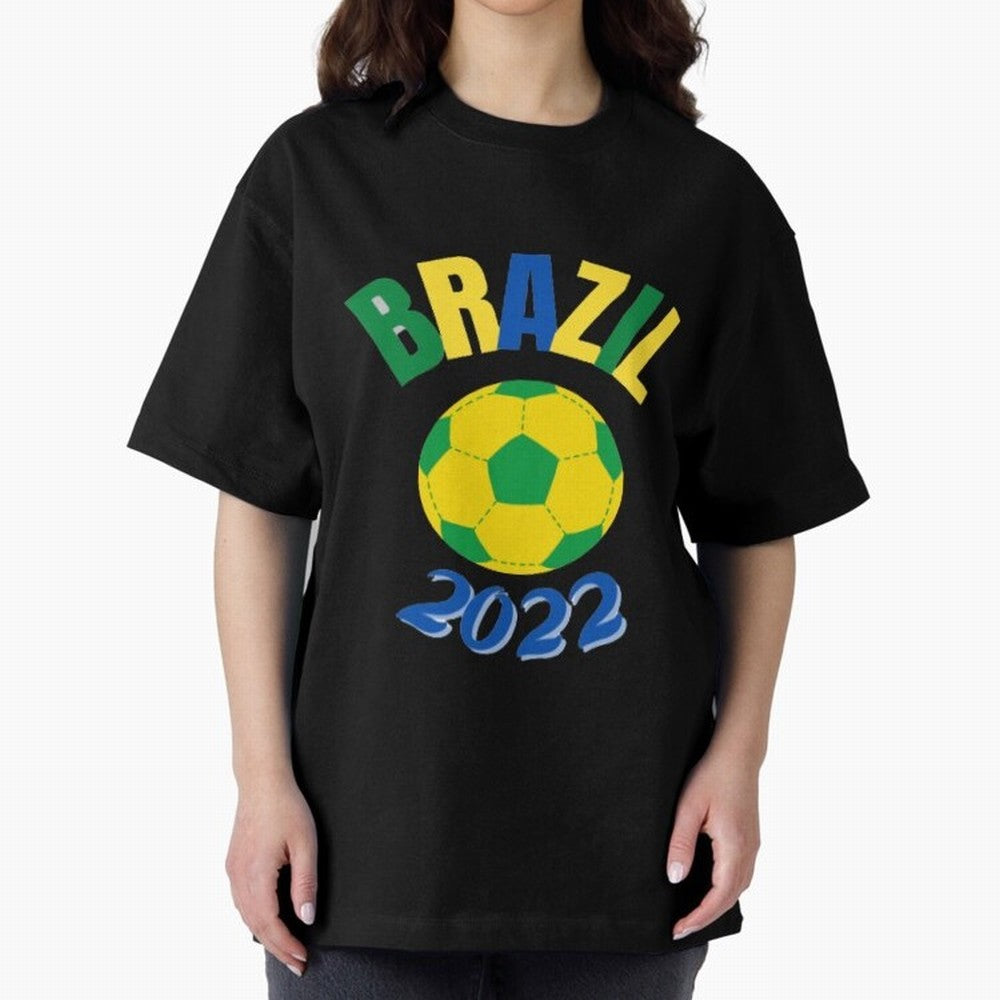 Brazil FIFA world cup 2022 T shirt Oversized T-Shirt Relive FIFA World Cup 2026 Spirit, Capturing England and Germany, Mbappe and Neymar, Global Supporter Spirit, Legendary Goals, National Colors and Tournament Celebration; Built for Supporters