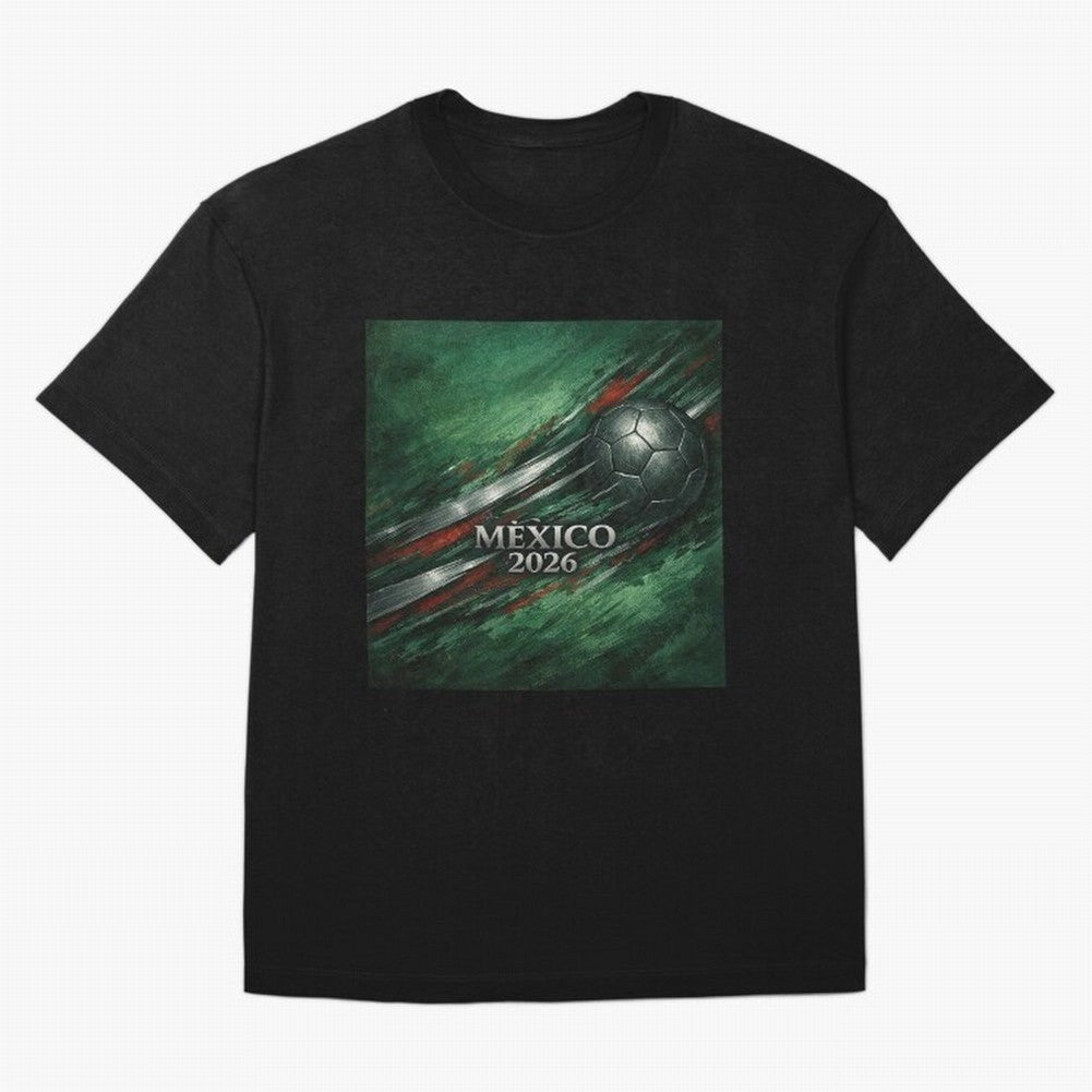 Mexico 2026 Football with Metallic Silver Line Oversized T-Shirt Represent FIFA World Cup 2026 USA Canada Mexico for Fans of Haaland and England and Germany, Bringing Football History, Final Match Energy, Crowd Noise and Once in a Lifetime Moments;