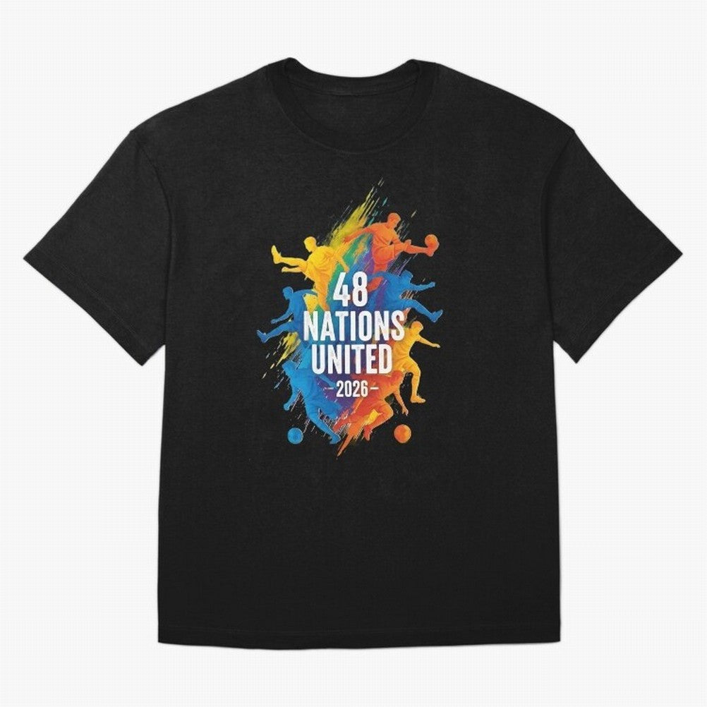 The Unity of World Football Oversized T-Shirt Embrace Global Football Passion for FIFA World Cup 2026, Capturing Mbappe and Neymar, Brazil, Portugal and Argentina, Retro Football Energy, Iconic Rivalries, Trophy Chase Drama and Stadium Atmosphere;