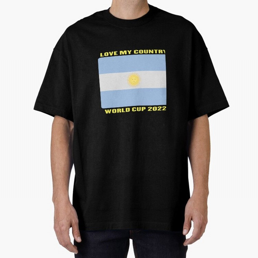 I Love My Country Argentina World Cup 2022 Oversized T-Shirt Cheer through Every Moment of Global Football Passion for FIFA World Cup 2026 USA Canada Mexico, Connected to Cristiano Ronaldo, England, France and Netherlands, Vintage Soccer Flavor,