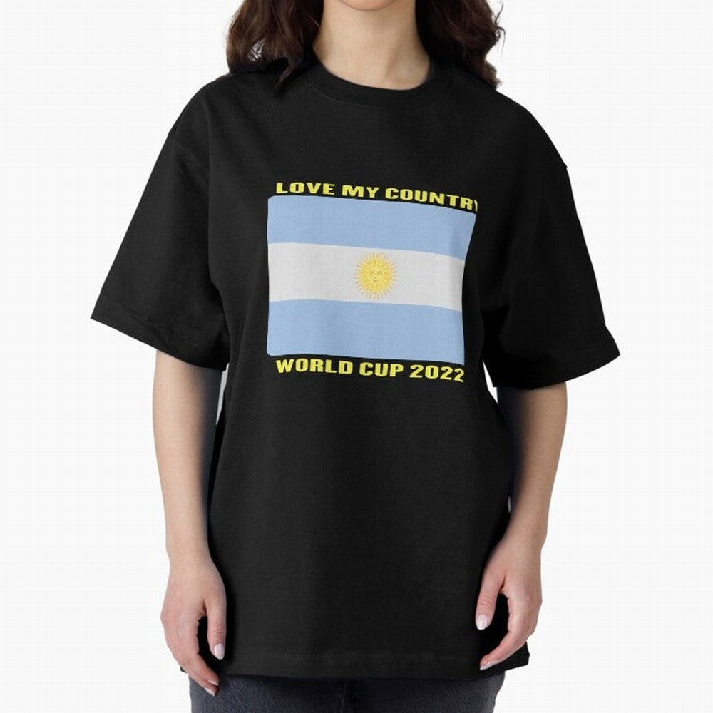 I Love My Country Argentina World Cup 2022 Oversized T-Shirt Cheer through Every Moment of Global Football Passion for FIFA World Cup 2026 USA Canada Mexico, Connected to Cristiano Ronaldo, England, France and Netherlands, Vintage Soccer Flavor,