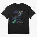 Triangular Goal Art 2026 Oversized T-Shirt Stand Out with Spirit from Global Football Passion for FIFA World Cup 2026 USA Canada Mexico, Capturing Messi and Cristiano Ronaldo, England, Vintage Soccer Flavor, Modern Football Stars, National Flags