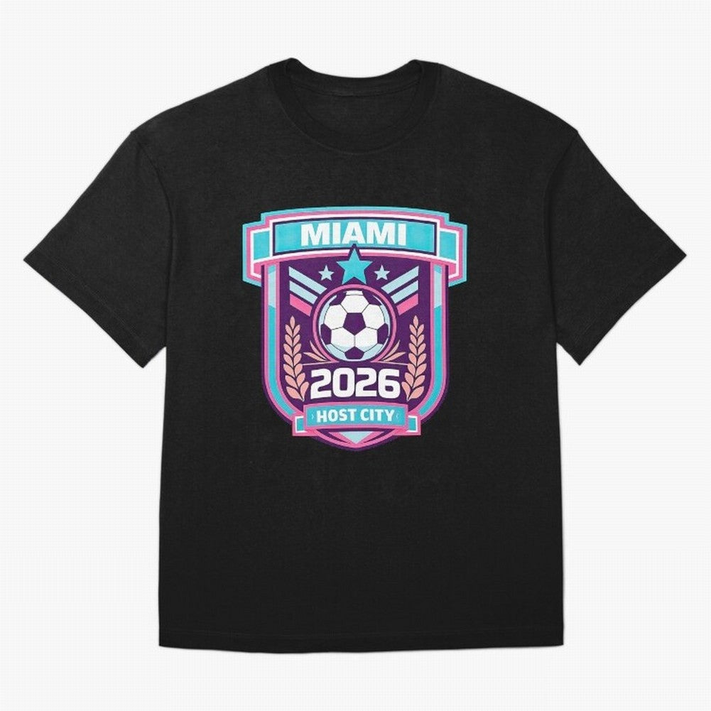 Miami 2026 Host City Emblem Welcoming the World Cup Oversized T-Shirt Refresh Match Day Hype around FIFA World Cup 2026 Group Stage, CR7 and Messi, Spain and Netherlands, Champion Mindset, Group Stage Buzz, Knockout Tension and Passionate Fan