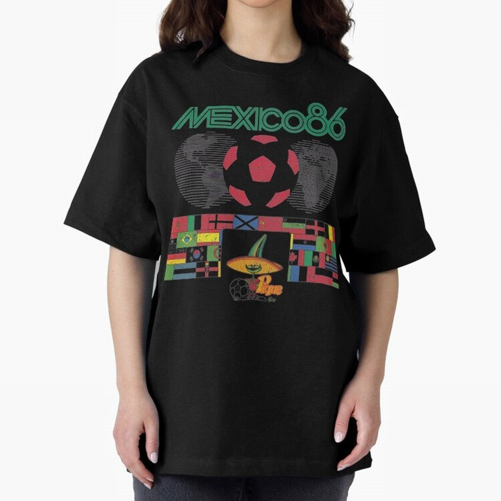 MEXICO-86-WORLD-CUP-T-SHIRT Oversized T-Shirt Bring Trophy Dreams to FIFA World Cup 2026 for Fans of Haaland and Mbappe and Argentina and Brazil, Bringing Tournament Hype, Historic Matchups, Family Viewing Parties and Global Sports Pride; Great for