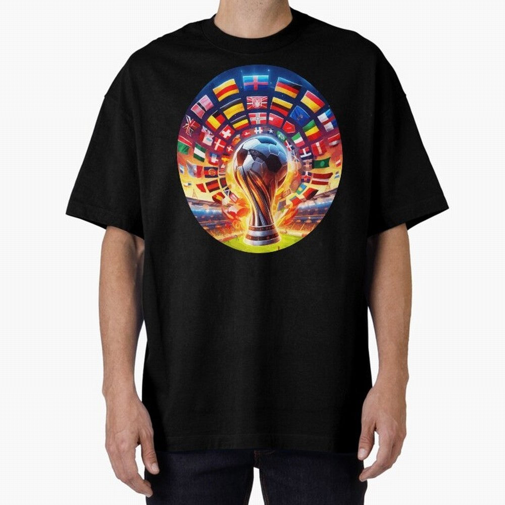 Global Football Fever (The Road to Victory) Oversized T-Shirt Feel Global Football Passion for FIFA World Cup 2026, Inspired by Cristiano Ronaldo, Portugal, Spain and Germany, Retro Football Energy, Iconic Rivalries, Trophy Chase Drama and Stadium