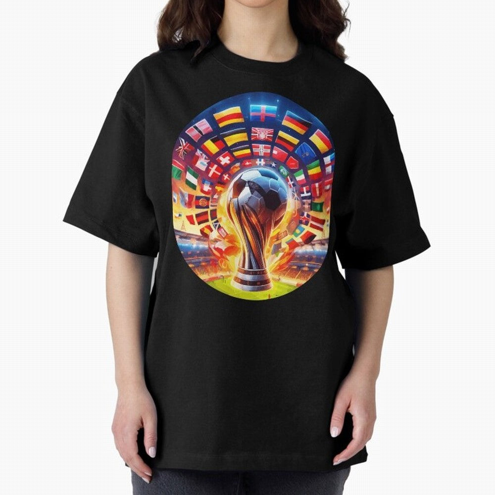 Global Football Fever (The Road to Victory) Oversized T-Shirt Feel Global Football Passion for FIFA World Cup 2026, Inspired by Cristiano Ronaldo, Portugal, Spain and Germany, Retro Football Energy, Iconic Rivalries, Trophy Chase Drama and Stadium