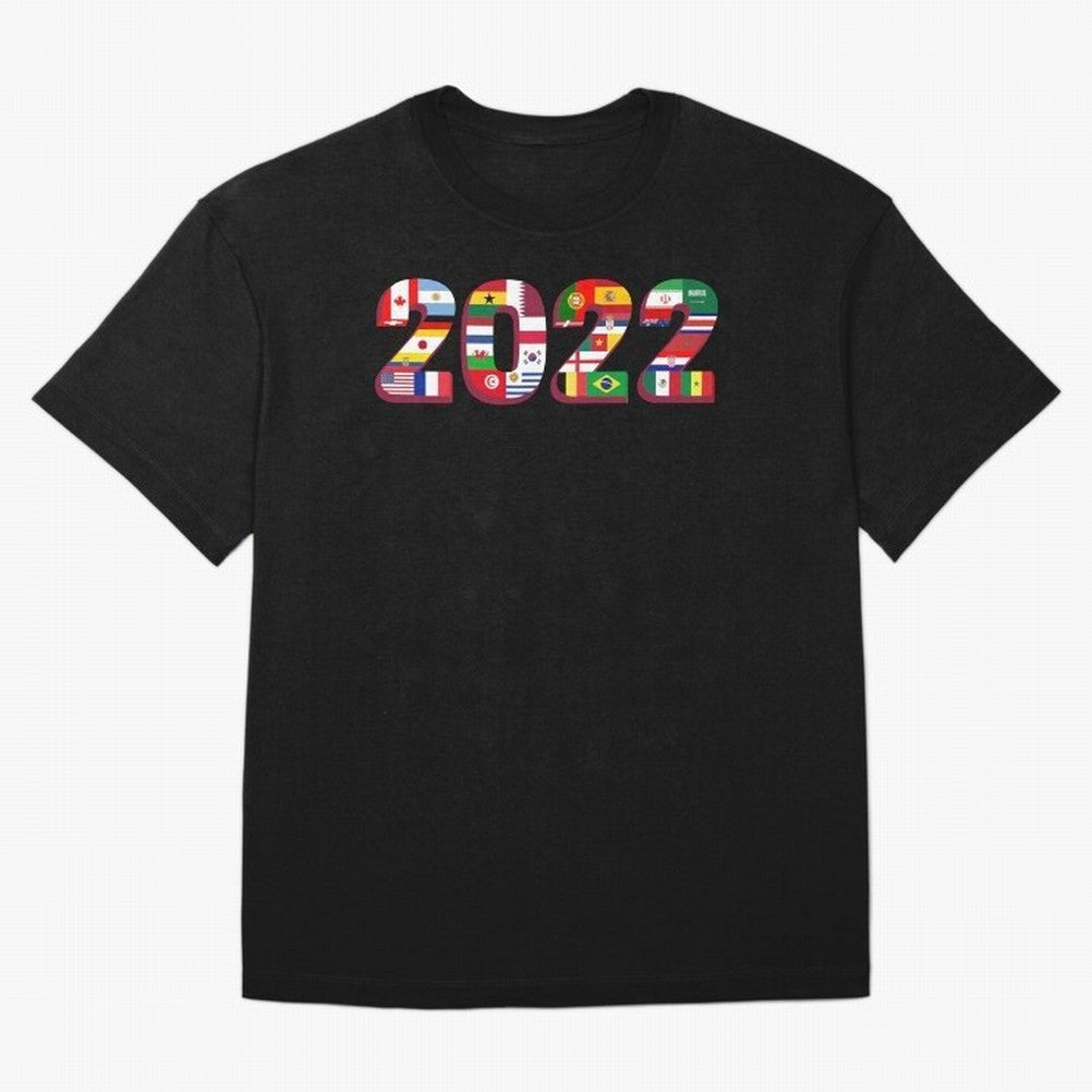 Flags of the 32 Teams that Played in Qatar in 2022 for Football Fans Oversized T-Shirt Show Championship Spirit for FIFA World Cup 2026 for Fans of Messi, CR7 and Mbappe and Brazil, Bringing Sports Nostalgia, International Competition, Famous