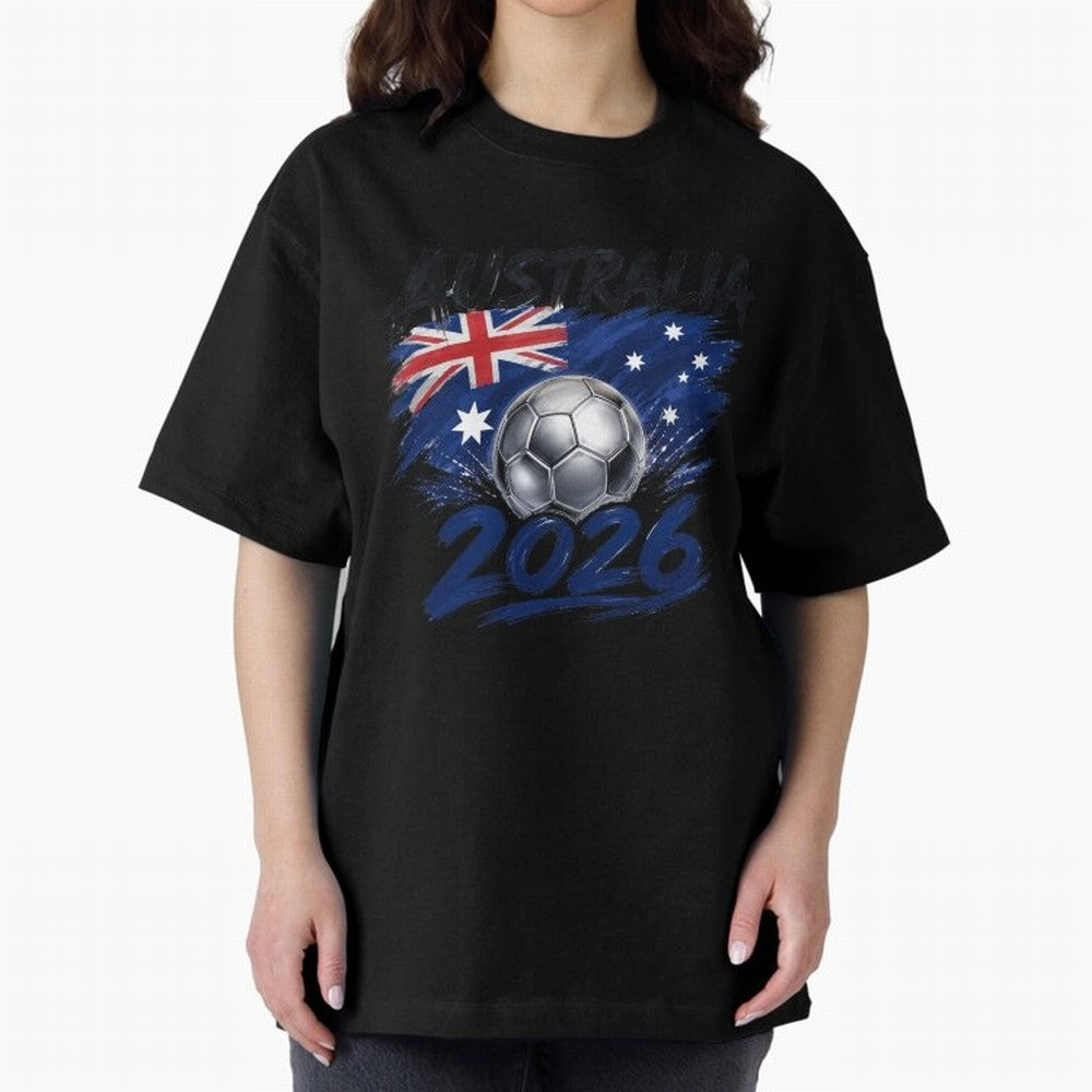 Australia Soccer 2026: Grunge Flag & Football Pride Oversized T-Shirt Discover FIFA World Cup 2026 Group Stage with Messi, Argentina and Brazil Energy, Sports Nostalgia, International Competition, Famous Players and Unforgettable Victories; Perfect