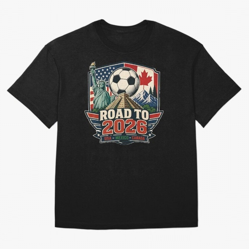 Road to 2026 USA Mexico Canada Soccer Design Oversized T-Shirt Support Your Favorite Stars during FIFA World Cup 2026 Spirit, Highlighting Argentina and Brazil, Cristiano Ronaldo, Supporter Pride, Iconic Celebrations, Legendary Names and Global