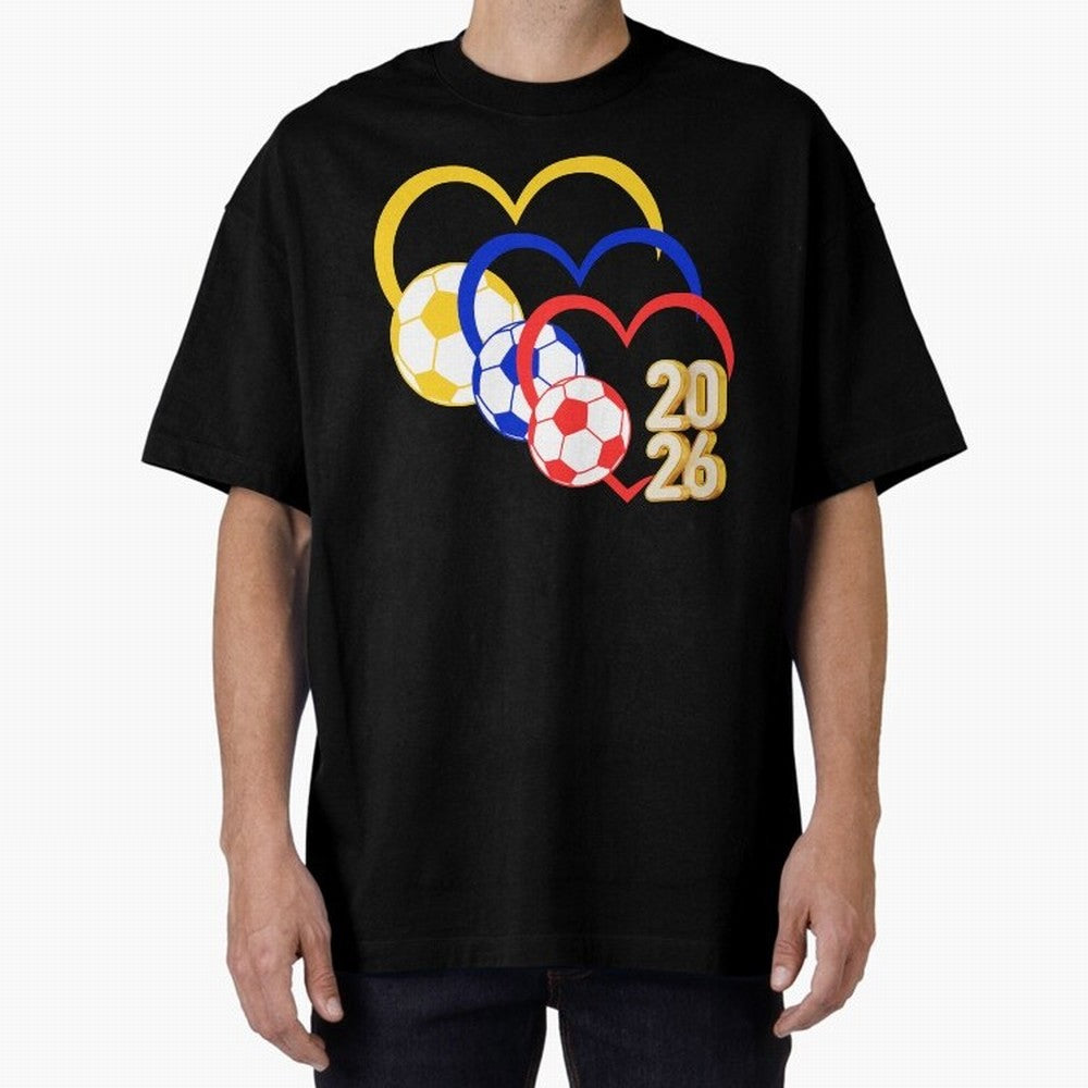 Football 2026 Hearts Colombia Sports Design Oversized T-Shirt Show Fan Pride Across Match Day Hype around FIFA World Cup 2026 USA Canada Mexico, Haaland, Portugal, Spain and Germany, Championship Spirit, Famous Goals, Roaring Crowds and