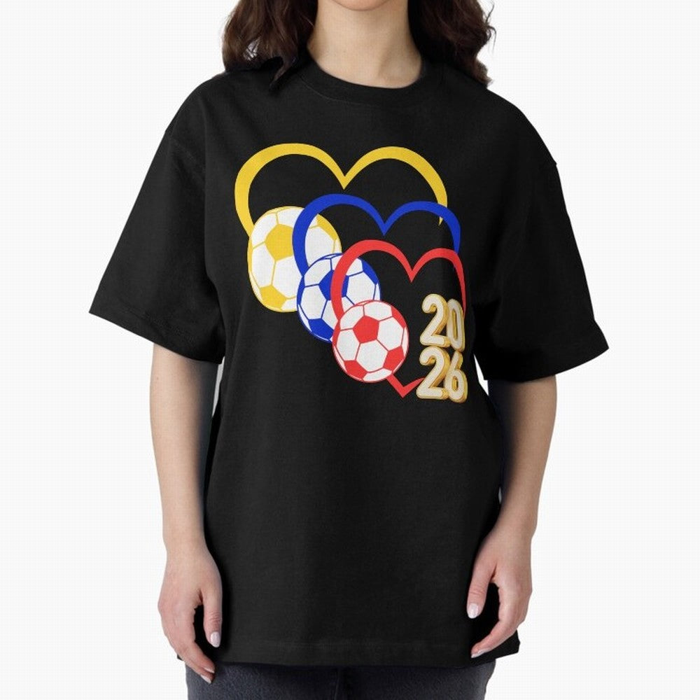 Football 2026 Hearts Colombia Sports Design Oversized T-Shirt Show Fan Pride Across Match Day Hype around FIFA World Cup 2026 USA Canada Mexico, Haaland, Portugal, Spain and Germany, Championship Spirit, Famous Goals, Roaring Crowds and