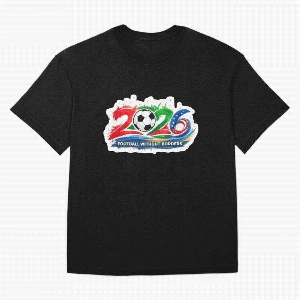 Football Without Borders 2026 Artistic Logo Oversized T-Shirt Support Your Favorite Stars during FIFA World Cup 2026 USA Canada Mexico for Fans of Mbappe and Brazil, Portugal and Argentina, Bringing Stadium Chants, National Pride, Trophy Dreams and