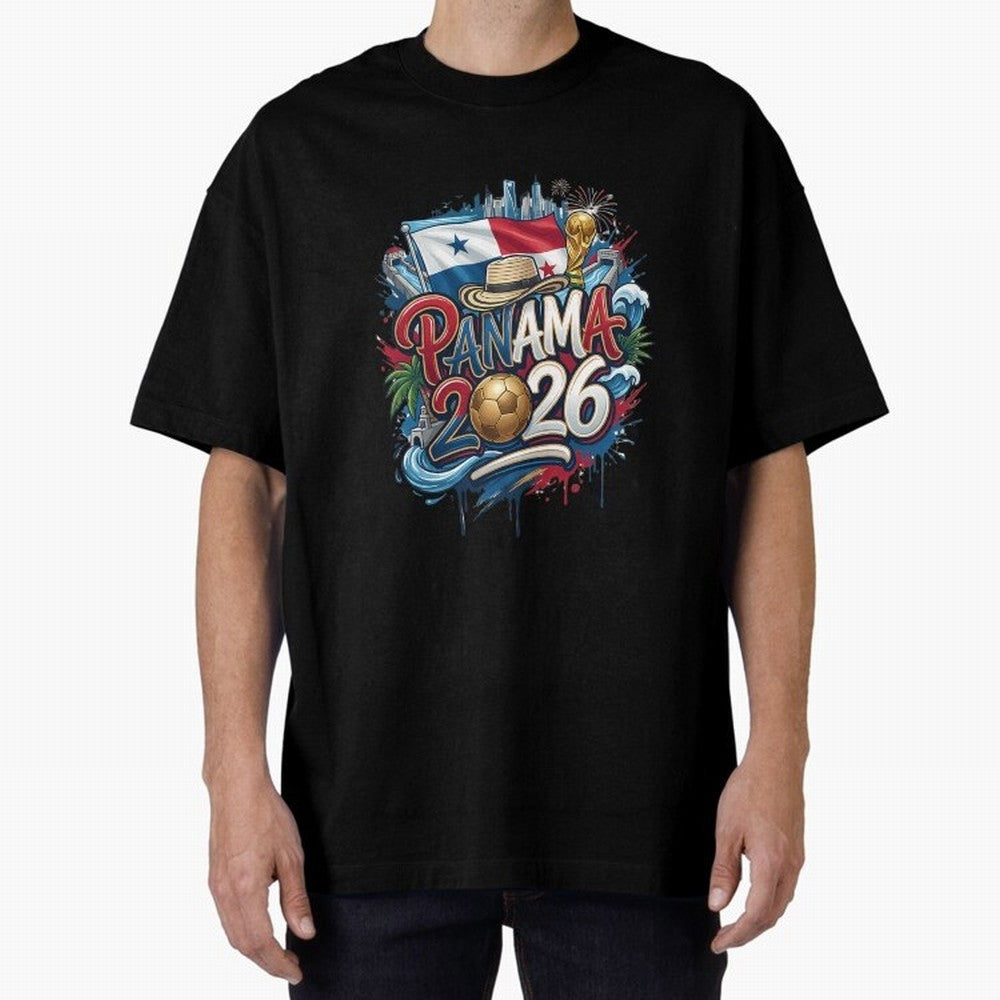 Panama World Cup 2026 Football Legacy Oversized T-Shirt Celebrate the Stars of FIFA World Cup 2026 USA Canada Mexico Spirit, with Argentina and Brazil, Messi, CR7 and Mbappe, Sports Nostalgia, International Competition, Famous Players and
