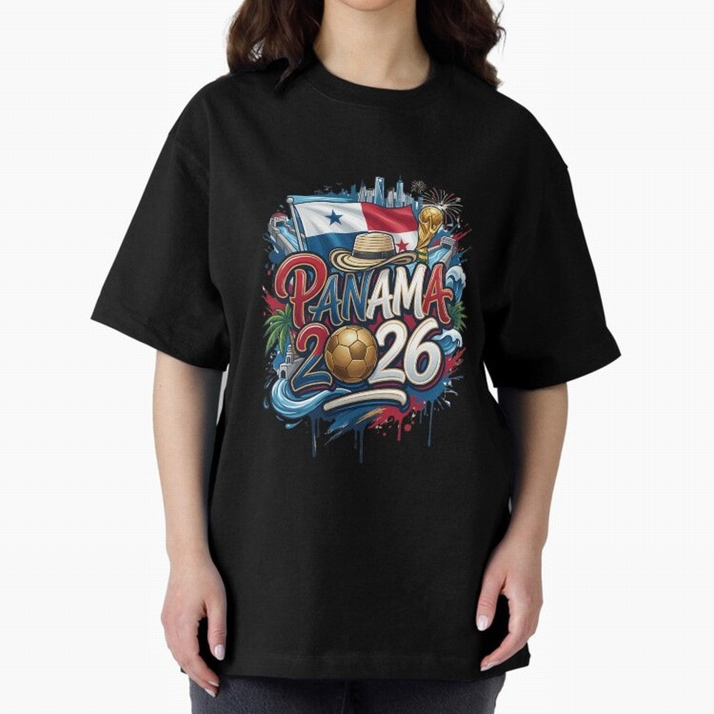 Panama World Cup 2026 Football Legacy Oversized T-Shirt Celebrate the Stars of FIFA World Cup 2026 USA Canada Mexico Spirit, with Argentina and Brazil, Messi, CR7 and Mbappe, Sports Nostalgia, International Competition, Famous Players and