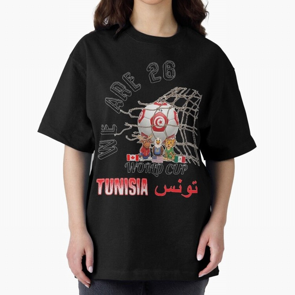 World cup 26 - Tunisia Oversized T-Shirt Celebrate Every Goal in FIFA World Cup 2026 Spirit, Featuring Spain, Messi and Cristiano Ronaldo, Global Supporter Spirit, Legendary Goals, National Colors and Tournament Celebration; Perfect for Supporters