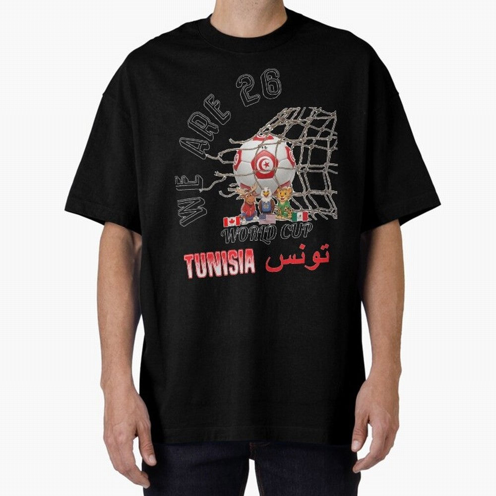 World cup 26 - Tunisia Oversized T-Shirt Celebrate Every Goal in FIFA World Cup 2026 Spirit, Featuring Spain, Messi and Cristiano Ronaldo, Global Supporter Spirit, Legendary Goals, National Colors and Tournament Celebration; Perfect for Supporters