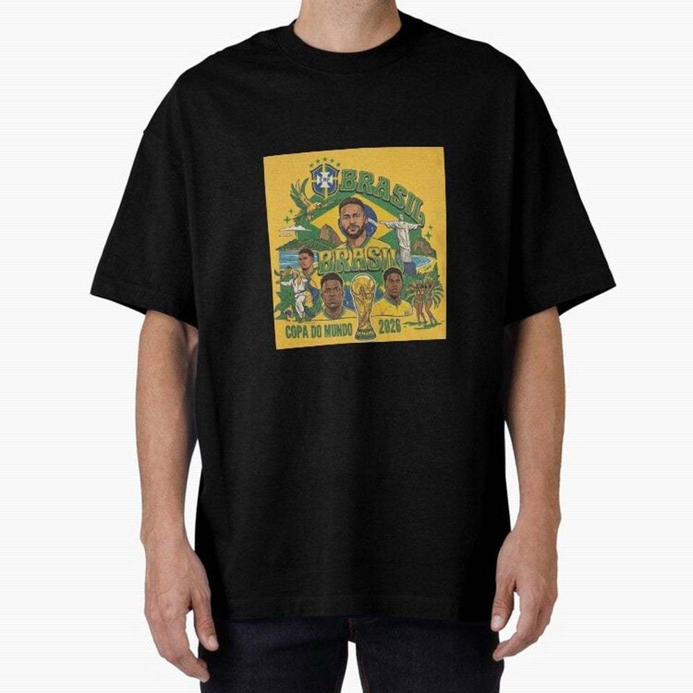 Brazil Football 2026 ¨C Retro World Cup Fan Art Oversized T-Shirt Show Fan Pride Across the FIFA World Cup 2026 Journey through Messi Highlights, Argentina, France and Brazil Pride, Champion Mindset, Group Stage Buzz, Knockout Tension and