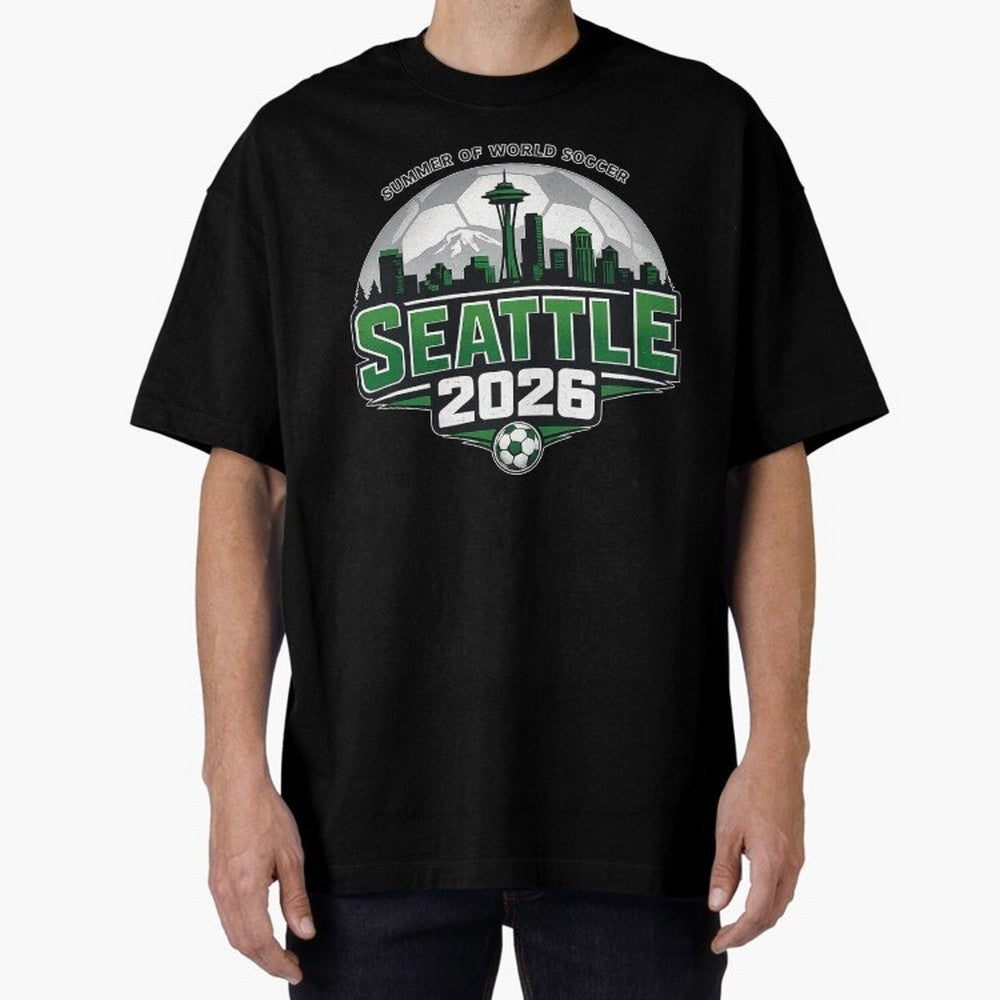 World Soccer Tournament Cup 2026 Seattle Oversized T-Shirt Create Match Day Hype around FIFA World Cup 2026, Messi, CR7 and Mbappe, Argentina and Brazil, Stadium Chants, National Pride, Trophy Dreams and Unforgettable Football Memories; Created for