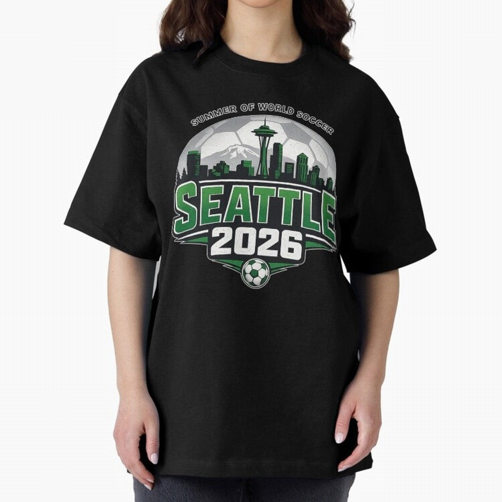 World Soccer Tournament Cup 2026 Seattle Oversized T-Shirt Create Match Day Hype around FIFA World Cup 2026, Messi, CR7 and Mbappe, Argentina and Brazil, Stadium Chants, National Pride, Trophy Dreams and Unforgettable Football Memories; Created for