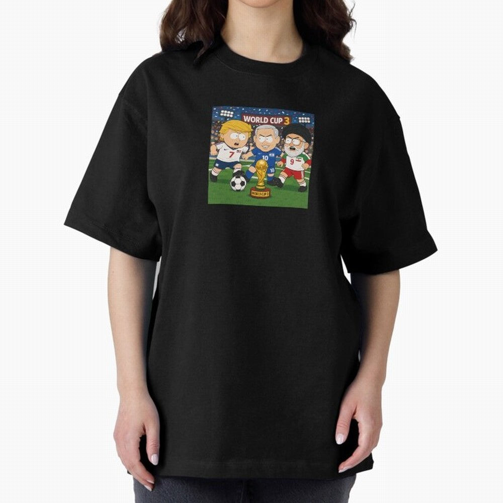 WORLD CUP 3 Oversized T-Shirt Represent the Passion of FIFA World Cup 2026 Group Stage for Fans of Messi and Cristiano Ronaldo and Argentina and Brazil, Bringing Worldwide Fan Energy, Dramatic Goals, Stadium Lights and Championship Celebrations;