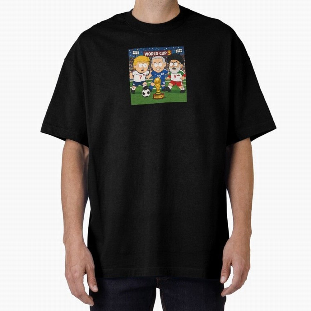 WORLD CUP 3 Oversized T-Shirt Represent the Passion of FIFA World Cup 2026 Group Stage for Fans of Messi and Cristiano Ronaldo and Argentina and Brazil, Bringing Worldwide Fan Energy, Dramatic Goals, Stadium Lights and Championship Celebrations;
