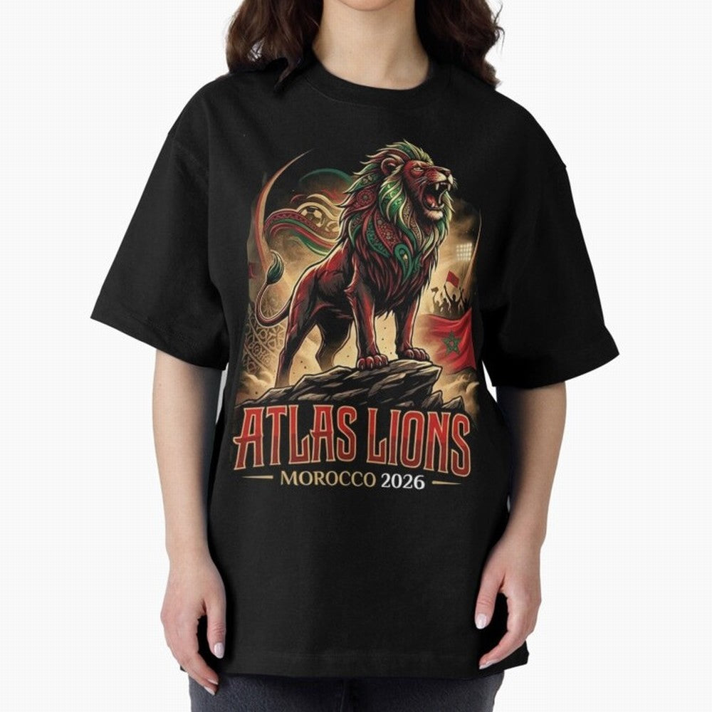 Morocco Team - World Cup 2026 Fan Oversized T-Shirt Cheer for Global Football Passion for FIFA World Cup 2026 USA Canada Mexico, Driven by Cristiano Ronaldo, Spain, Retro Football Energy, Iconic Rivalries, Trophy Chase Drama and Stadium Atmosphere;