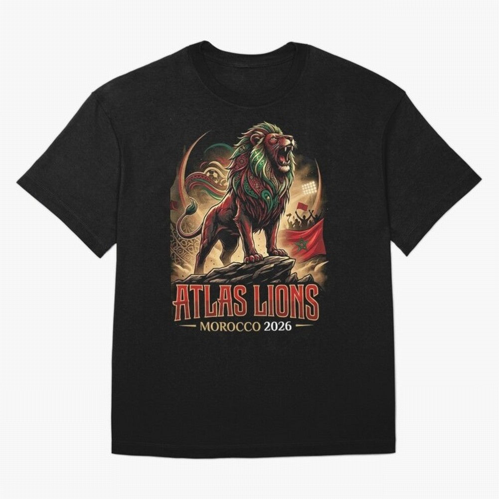 Morocco Team - World Cup 2026 Fan Oversized T-Shirt Cheer for Global Football Passion for FIFA World Cup 2026 USA Canada Mexico, Driven by Cristiano Ronaldo, Spain, Retro Football Energy, Iconic Rivalries, Trophy Chase Drama and Stadium Atmosphere;