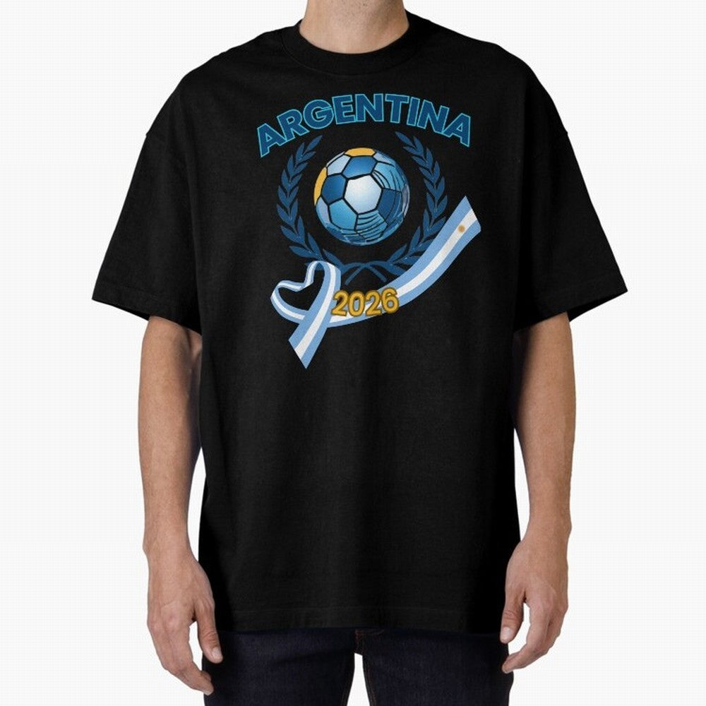 Argentina 2026 Oversized T-Shirt Make Every Kick Count in Global Football Passion for FIFA World Cup 2026, Centered on Cristiano Ronaldo, Portugal, Spain and Germany, Football Festival Excitement, Trophy Ambitions, Country Rivalries and Star Player
