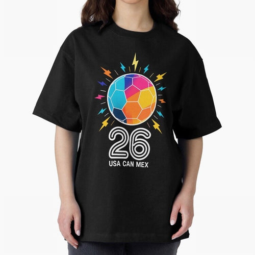 2026 Colorful Soccer Ball USA Canada Mexico 26 Oversized T-Shirt Represent the Passion of FIFA World Cup 2026 USA Canada Mexico for Fans of CR7 and Argentina, Bringing Game Day Rituals, Football Legends, Country Pride and the Road to the Final;