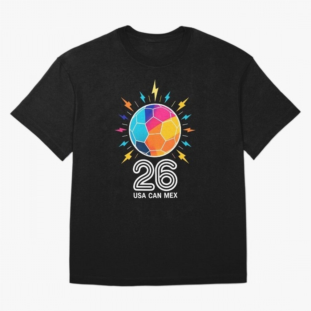 2026 Colorful Soccer Ball USA Canada Mexico 26 Oversized T-Shirt Represent the Passion of FIFA World Cup 2026 USA Canada Mexico for Fans of CR7 and Argentina, Bringing Game Day Rituals, Football Legends, Country Pride and the Road to the Final;