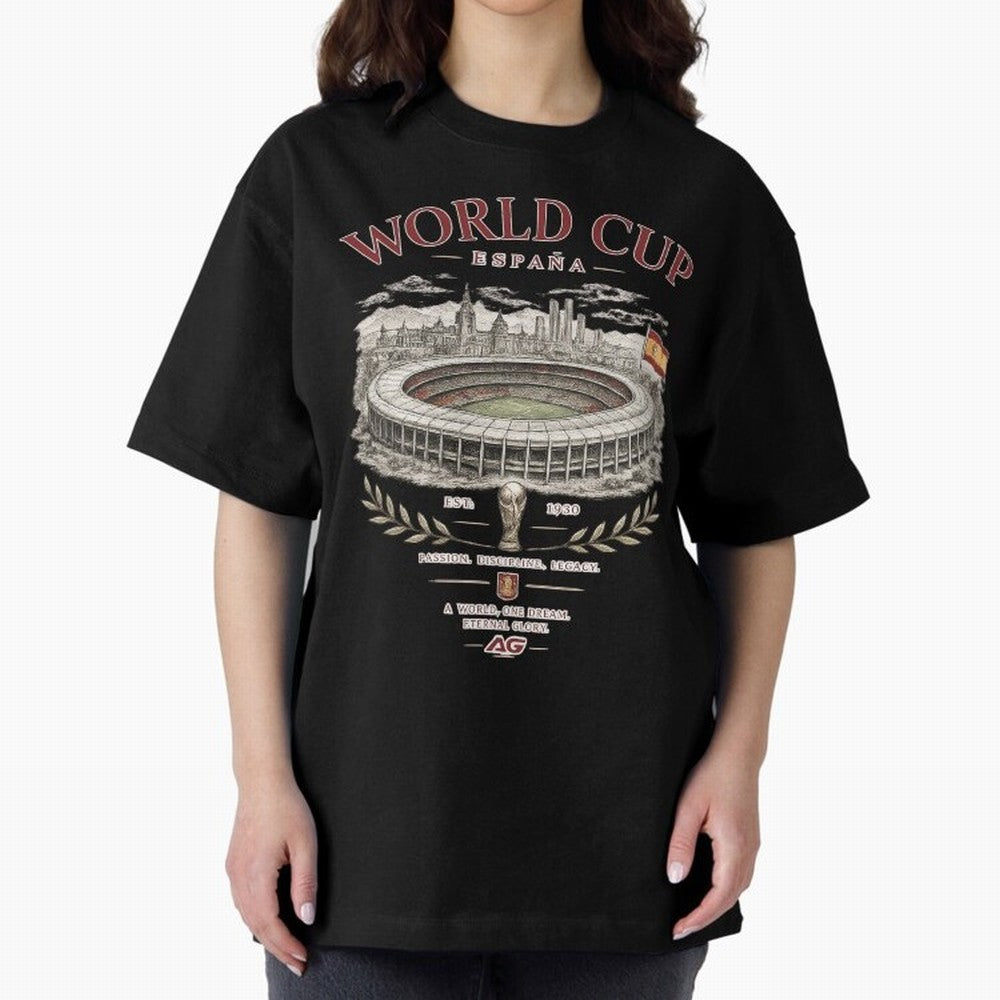 Spain World Cup Vintage Streetwear Oversized T-Shirt Show Match Day Excitement for Match Day Hype around FIFA World Cup 2026, Mbappe, Argentina and Brazil, Soccer Culture, Superstar Moments, National Team Dreams and Competitive Fire; Perfect for