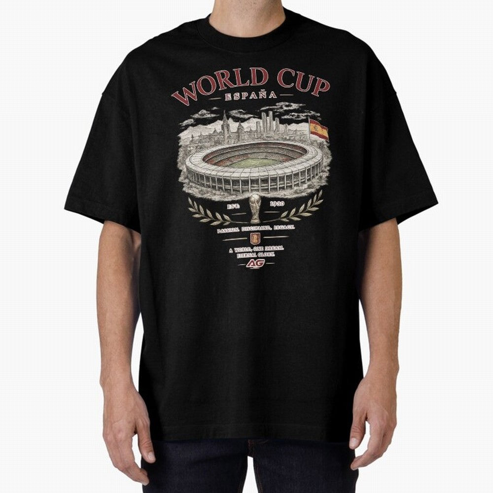 Spain World Cup Vintage Streetwear Oversized T-Shirt Show Match Day Excitement for Match Day Hype around FIFA World Cup 2026, Mbappe, Argentina and Brazil, Soccer Culture, Superstar Moments, National Team Dreams and Competitive Fire; Perfect for