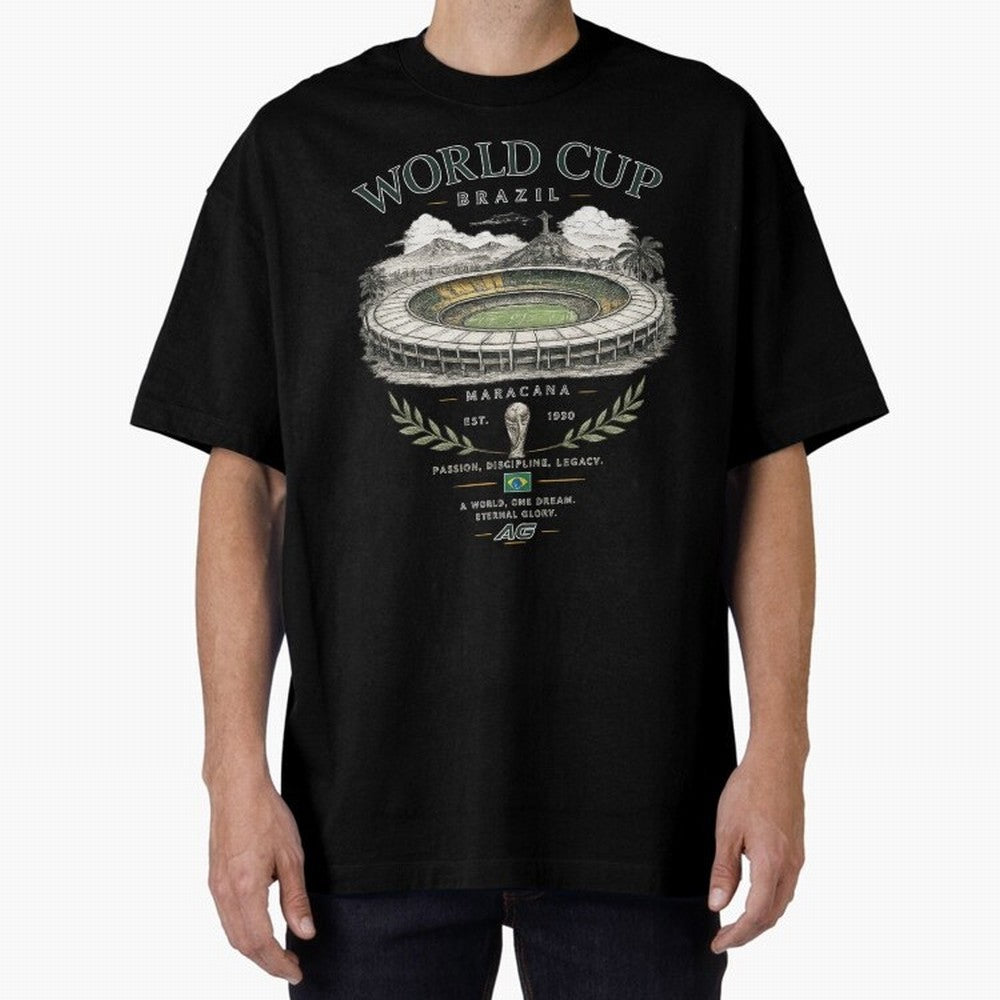 Brazil World Cup Maracana Streetwear Oversized T-Shirt Join FIFA World Cup 2026 Group Stage Spirit, with England, France and Netherlands, Neymar, Haaland and Cristiano Ronaldo, Retro Football Energy, Iconic Rivalries, Trophy Chase Drama and Stadium