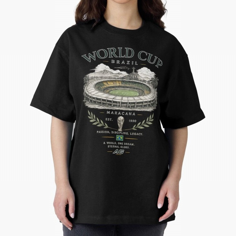 Brazil World Cup Maracana Streetwear Oversized T-Shirt Join FIFA World Cup 2026 Group Stage Spirit, with England, France and Netherlands, Neymar, Haaland and Cristiano Ronaldo, Retro Football Energy, Iconic Rivalries, Trophy Chase Drama and Stadium