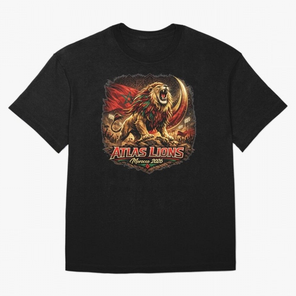 Morocco Football Fan - Atlas Lions Oversized T-Shirt Show Support during Global Football Passion for FIFA World Cup 2026 Group Stage, Made for Haaland and Mbappe, Spain and Netherlands, Global Supporter Spirit, Legendary Goals, National Colors and