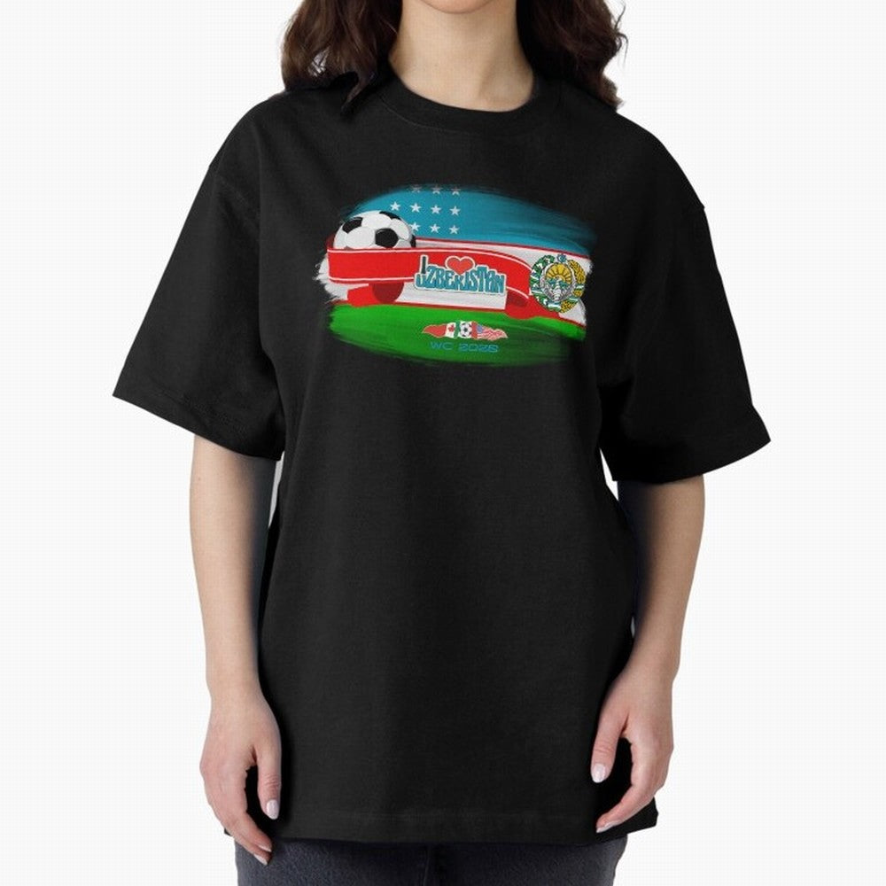 UzbekistanWC 2026 Oversized T-Shirt Celebrate the Magic of FIFA World Cup 2026 USA Canada Mexico Connected to Neymar, Haaland and Cristiano Ronaldo, Portugal, Spain and Germany Energy, Football History, Final Match Energy, Crowd Noise and Once in a