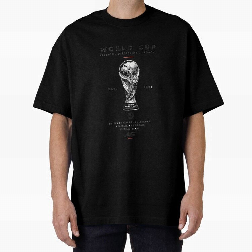 World Cup Football Streetwear Design Oversized T-Shirt Remember Iconic Moments from Match Day Hype around FIFA World Cup 2026 Group Stage, Messi, Neymar and Mbappe, Spain, Worldwide Fan Energy, Dramatic Goals, Stadium Lights and Championship