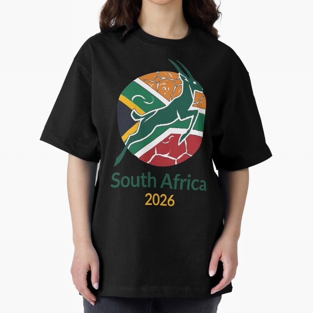 South Africa 2026 Oversized T-Shirt Bring Trophy Dreams to Global Football Passion for FIFA World Cup 2026 Group Stage, Connected to Cristiano Ronaldo, Haaland and CR7, England, France and Netherlands, Stadium Memories, Football Loyalty,