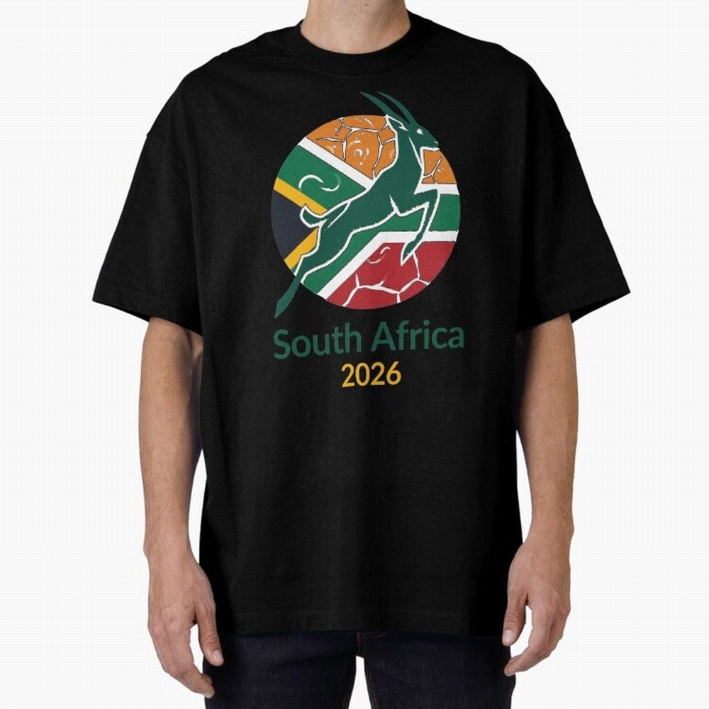South Africa 2026 Oversized T-Shirt Bring Trophy Dreams to Global Football Passion for FIFA World Cup 2026 Group Stage, Connected to Cristiano Ronaldo, Haaland and CR7, England, France and Netherlands, Stadium Memories, Football Loyalty,