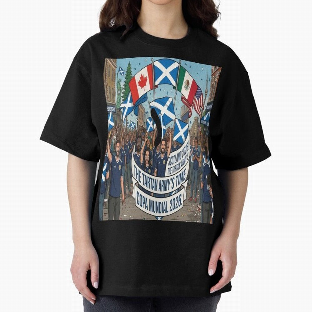 Scotland World Cup 2026 Oversized T-Shirt Share Global Football Passion for FIFA World Cup 2026, Celebrating Neymar, England, France and Netherlands, Championship Spirit, Famous Goals, Roaring Crowds and International Football Unity; Created for